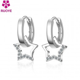 Nowe mody kryształ gwiazda kolczyk dla kobiet 925 Sterling Silver Hoop Kolczyki kobiece koreański ucha biżuteria Kolczyki