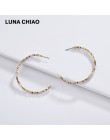 LUNA CHIAO butik mody akcesoria prostota projekt Mini CCB 5.5 cm Big Hoop kolczyki kryształ zroszony okrągły Ear Hoops