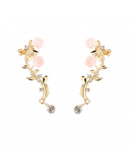 2018 nowy 2 sztuk elegancki kwiat kształt Rhinestone lewego ucha spinki do mankietów złoty i srebrny kolor Boho kolczyk Ear Stud