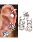 9 sztuk/zestaw Punk symulowane perły kryształowe klipsy dla kobiet czeski srebrny kolor Ear Cuff Brincos moda geometria biżuteri