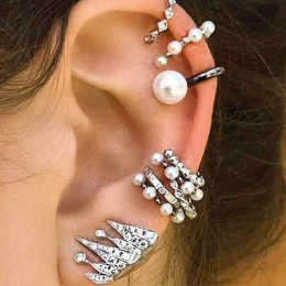 9 sztuk Boho ucha mankiet Brincos symulowane Pearl ucha klipsy zestaw kobiet oświadczenie czechy kryształ Ear Cartilag kolczyki 