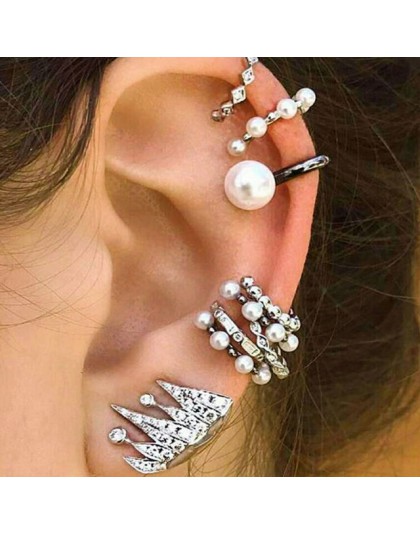 9 sztuk Boho ucha mankiet Brincos symulowane Pearl ucha klipsy zestaw kobiet oświadczenie czechy kryształ Ear Cartilag kolczyki 
