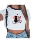 Krótki crop top z okrągłym dekoltem z krótkim rękawem biały seksowny modny młodzieżowy dla dziewczyn dla kobiet