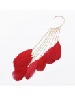 1 PC Boho zielone liście z piór długie frędzle spinki do mankietów na kolczyki bez Piercing kobiety Ear Cuff moda Unqiue indie b