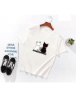 Dwa koty drukuj kobiety koszulki z krótkim rękawem wiosna lato z krótkim rękawem O szyi bawełna elastan kobiet topy Tees Slim Fi
