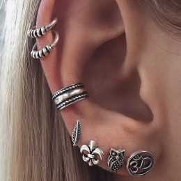 8 sztuk/zestaw Boho kobiety Punk Kolczyki liść Earcuff Hamsa ucha klipsy bez Piercing w stylu Vintage Kolczyki metalowe Boucle D