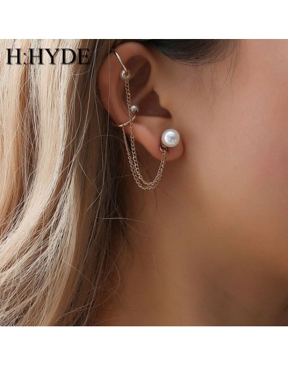 H: HYDE Punk Mujer Brincos imitacja perły łańcuch długi kutas Ear Cuff klipsy dla kobiet biżuteria Boucles Pendientes Bijoux