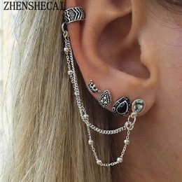 W stylu Vintage etniczne Tassel ucha klip srebrny kolor starożytny kryształ zostawić spadek kolczyki biżuteria dla kobiet dziewc