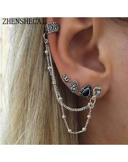 W stylu Vintage etniczne Tassel ucha klip srebrny kolor starożytny kryształ zostawić spadek kolczyki biżuteria dla kobiet dziewc