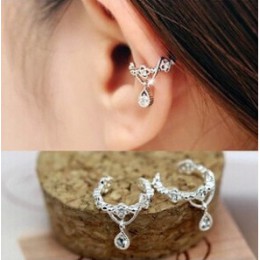 Kobiet Ear Cuff Wrap Rhinestone kryształ klip na kolczyk biżuteria srebrny jeden krople wody