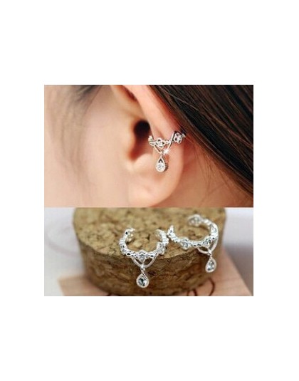 Kobiet Ear Cuff Wrap Rhinestone kryształ klip na kolczyk biżuteria srebrny jeden krople wody