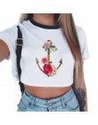 Krótki crop top z okrągłym dekoltem z krótkim rękawem biały seksowny modny młodzieżowy dla dziewczyn dla kobiet