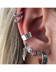 Punk zestawy kolczyków dla kobiet Boho etniczne srebrny kolor ucha klipsy Tassel liść z piór kolczyki biżuteria hurtowych e0405