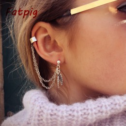 Chic Punk srebrny dynda Ear Cuff klip stadniny Wrap kolczyk z łańcucha dla kobiet