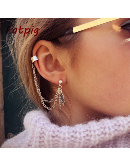 Chic Punk srebrny dynda Ear Cuff klip stadniny Wrap kolczyk z łańcucha dla kobiet