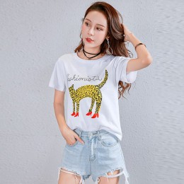 NIJIUDING biały damski T-shirt 2019 koszulki z krótkim rękawem lato nowość Tee T Shirt z krótkim rękawem drukuj kobiety bawełnia
