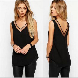 Hot sprzedaży 2017 New Arrival lato w stylu kobiet T-Shirt Top czarny biały Sexy dekolt w kształcie litery v bluzka z szyfonu na