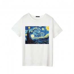 Lato kobiet T-shirt Van Gogh gwiazda ulzzang z krótkim rękawem na co dzień moda Harajuku duży rozmiar obraz olejny T-shirt z nad