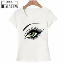 2018 lato T shirt kobiet topy koszulki z krótkim rękawem bawełna duże oczy T-shirt z nadrukiem zabawna koszulka kobieta ubrania
