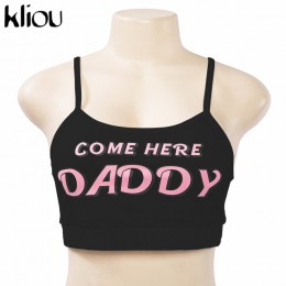 Modny krótki crop top damski na ramiączkach z napisem come here Daddy kłusa koszuleczka z gumką pod biustem w kolorze białym