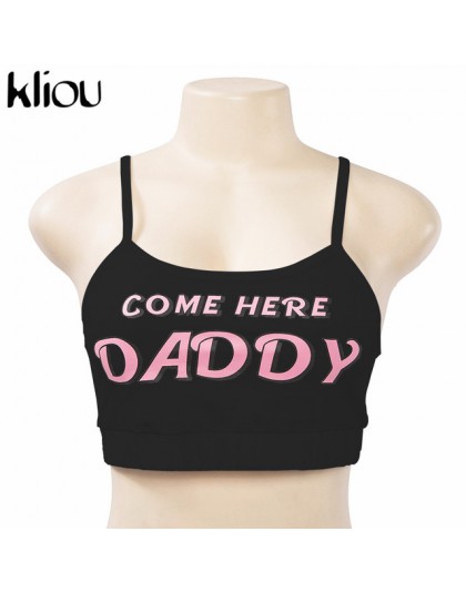 Modny krótki crop top damski na ramiączkach z napisem come here Daddy kłusa koszuleczka z gumką pod biustem w kolorze białym