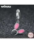 WOSTU nowy 925 Sterling Silver królik uszy nakrycia głowy koraliki Dangle Fit oryginalny WST Charm bransoletka biżuteria dla dzi