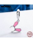 WOSTU nowy 925 Sterling Silver królik uszy nakrycia głowy koraliki Dangle Fit oryginalny WST Charm bransoletka biżuteria dla dzi