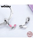 WOSTU nowy 925 Sterling Silver królik uszy nakrycia głowy koraliki Dangle Fit oryginalny WST Charm bransoletka biżuteria dla dzi