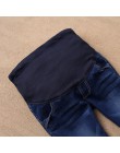 Jeansowe spodnie dla kobiet w ciąży w szerokim pasem elastyczną gumą granatowe niebieskie modne