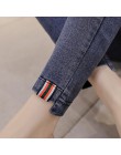 Jeansowe spodnie dla kobiet w ciąży w szerokim pasem elastyczną gumą z guzikami czarne niebieskie modne