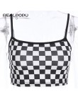 Crop top z dzianiny szachownica pasy fitness modny na lato