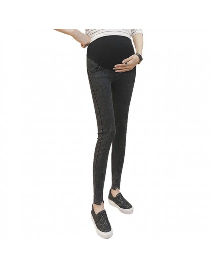 Modne dopasowane dżinsy slim fit dla kobiet w ciąży elastyczny regulowany pas wysoki stan obcisłe spodnie ciążowe