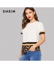 SHEIN wielokolorowe blok kolorów Leopard Print Tee kobiety Slim dopasowany t-shirt lato rozciągliwy okrągły dekolt wiosna Tee to