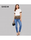 SHEIN wielokolorowe blok kolorów Leopard Print Tee kobiety Slim dopasowany t-shirt lato rozciągliwy okrągły dekolt wiosna Tee to