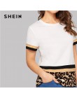 SHEIN wielokolorowe blok kolorów Leopard Print Tee kobiety Slim dopasowany t-shirt lato rozciągliwy okrągły dekolt wiosna Tee to