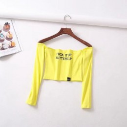 Kawaii t koszula koszulki z nadrukami kobiety haft z długim rękawem crop top off the shoulder topy dla kobiet różowy sexy lato t