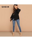 SHEIN czarny asymetryczny Hem Peplum Tee elegancki zwykły z długim rękawem wokół szyi topy kobiety jesień minimalistyczna odzież