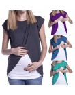 Odzież ciążowa karmienie piersią ubrania letnie opieka ciążowa Wrap Top z krótkim rękawem podwójna warstwa bluzka koszulka JE04 