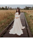 Modna długa sukienka damska ciążowa z szyfonu i zmysłowej koronki długi rękaw do sesji fotograficznej
