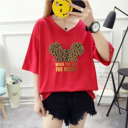 2019 lato nowego kobiet T-shirt Cute Cartoon Mickey Leopard Print Tee koszula luźne przypadkowa kobieta Harajuku Kawaii ubrania