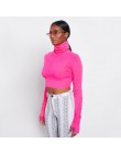 BOOFEENAA Neon kolor bluza z golfem Crop top z długim rękawem kobiety Sexy Slim jesień zima ulicy topy Tshirt Streetwear C70-I23