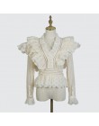 [MENKAY] wiosna jesień ZIM Hollow Out V Neck Ruffles łączone topy kobiety 2019 nowy