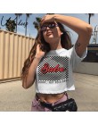 Weekeep kobiety moda przycięte szachownica druku t koszula lato bawełna O-neck koszulka z krótkim rękawem 2018 Streetwear Crop T