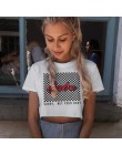 Weekeep kobiety moda przycięte szachownica druku t koszula lato bawełna O-neck koszulka z krótkim rękawem 2018 Streetwear Crop T