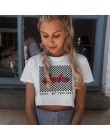Weekeep kobiety moda przycięte szachownica druku t koszula lato bawełna O-neck koszulka z krótkim rękawem 2018 Streetwear Crop T