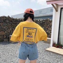 Koreański moda lato T koszula kobiety list druku luźne casual harajuku koszulka z krótkim rękawem żółty tshirt topy w dużych roz