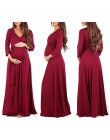 Jesień długie sukienki ciążowe odzież dla ciężarnych kobiet sukienka solidna dekolt w serek sukienki ciążowe Vestidos matka nosi