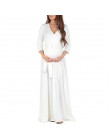 Jesień długie sukienki ciążowe odzież dla ciężarnych kobiet sukienka solidna dekolt w serek sukienki ciążowe Vestidos matka nosi
