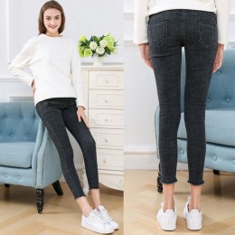 Wysokiej jakości dziewiątego spodnie jeansy ciążowe dla kobiet w ciąży ubrania Skinny Denim Jeansy ze streczem spodnie w ciąży G