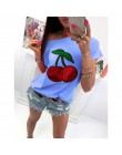 Lato Sexy Off ramię koszulka top kobiety T koszula cekiny Cherry aplikacja koszulki topy Plus rozmiar 5XL koszulkę Femme WS9079M